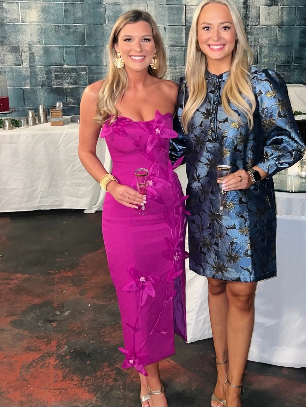 Elliatt Fuchsia Strapless Midi Dress with Floral Appliqué